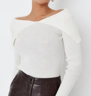 Missguided | Open Collar Bardot Knit Top thumbnail 1
