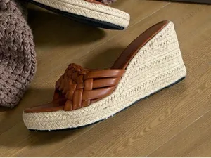 TAN Braided Leatherette Espadrilles Wedges Size 10 thumbnail 1