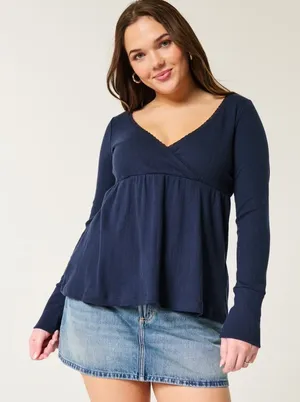 Easy Long-Sleeve Pointelle Babydoll Top thumbnail 1
