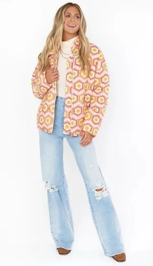 Show Me Your Mumu Powder Puffed Jacket Honeycomb Daisy Womens Size Medium thumbnail 2