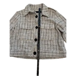 Zara Women's Black/White Tweed Pattern Button Front Collared Pocket Jacket, XS thumbnail 12