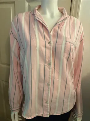 Victoria's Secret Pink and White Striped Button-Down Shirt thumbnail 3
