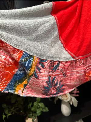 Free People We The Free “Friday Fever” Thermal Top in Red + Grey with Patterned thumbnail 2