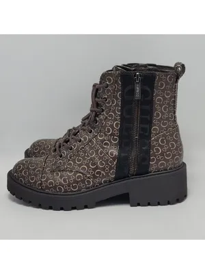 Guess Los Angeles Womens Brown Logo Ankle Combat Lace Up Boots Side Zip Sz 8.5M thumbnail 5