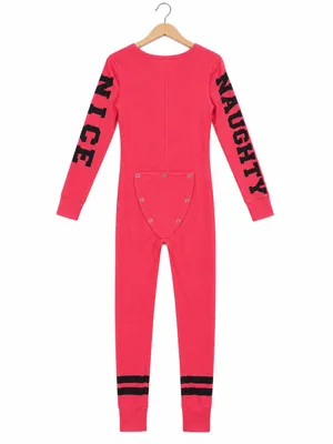 VS PINK Naughty Not Nice One Piece Onesie Pajamas Thermal Butt Flap Red Small thumbnail 2