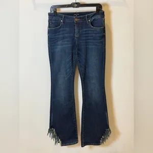 Dear John Rosie Flare Jeans – Size 27 – Dark Wash Fringe Hem – 34” Inseam thumbnail 4