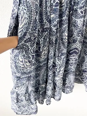 Sundance Paisley Ruffle Boho Viscose Pocketed Blue Print V-Neck Mini Dress thumbnail 5