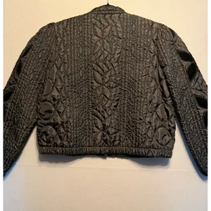 Free People Quinn Quilted Jacket Velvet Floral Applique Jacket Black Women Sz L thumbnail 11