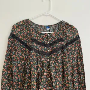 OLD NAVY Long Sleeve Lace Trimmed Floral Print Blouse Brown Button Cottagecore thumbnail 4
