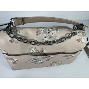 Nine West Beige Floral Crossbody Bag Chain Accents Snap Closure Detachable Str thumbnail 5