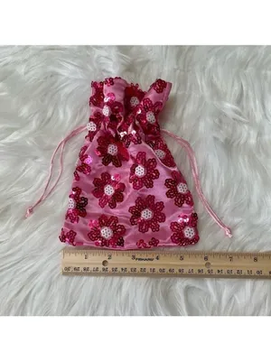 Pouch Pink Satin Sequin Drawstring Floral thumbnail 6