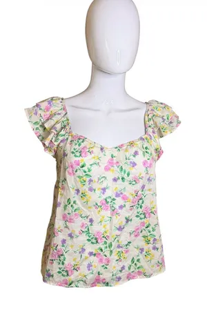 Blu Pepper Floral Ruffle-Sleeve Camisole - Pink/Yellow/Green thumbnail 1