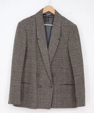 Casa De Lana Wool Blazer Womens 15/16 Vintage Double Breasted Plaid Brown Good thumbnail 1