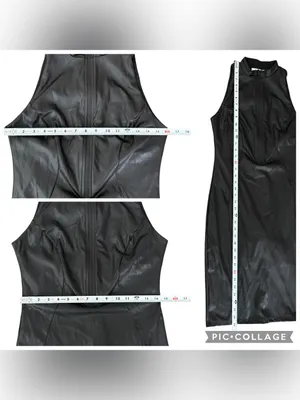 Popilush Shapewear Sculpting Faux Leather Zip Bodycon Dress Black Large NEW thumbnail 7