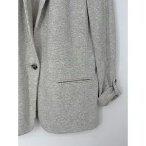 Ann Taylor Knit Blazer Jacket Gray Heather Cotton One Button Roll Tab Sleeve 6 thumbnail 4