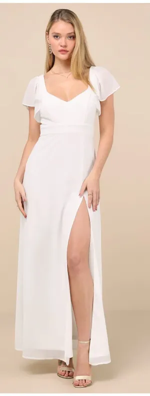 Lulus Simply Delightful White Tie-Back Flutter Sleeve Maxi Dress Size Small NWT thumbnail 1
