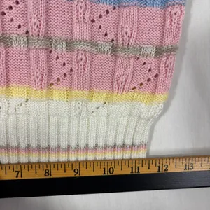 Keneth too! Vtg 80s‎ Knit Top Pastel Striped Pointelle Retro Grandma Cottage S thumbnail 8