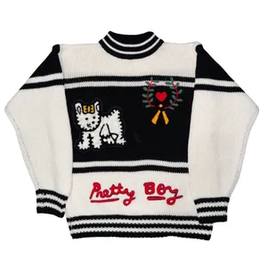Vintage Pretty Boy Dog Chunky Graphic‎ Knit Sweater Coquette Granny Dopamine thumbnail 1