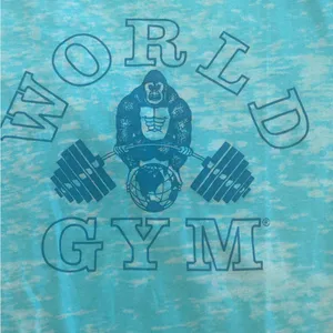 VTG World Gym Womens Burnout T Shirt L Blue Gorilla Bodybuilding Workout Tee thumbnail 4