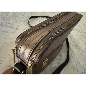 Fossil Piper Toaster‎ leather crossbody bag in a metallic taupe/bronze thumbnail 11