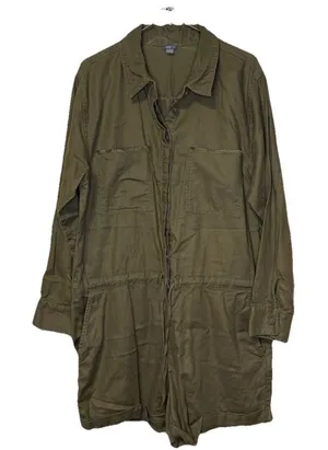 Aerie‎ Women's Romper One-piece Long Sleeve Button Up Pockets Olive Green Large thumbnail 1