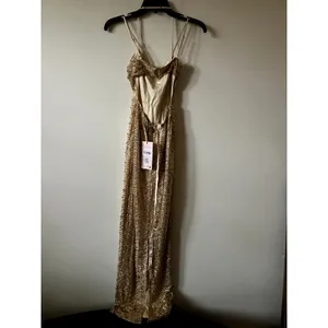 Oh Polly Constance Embellished Cowl-Neck Maxi Dress in Gold Size 0 New thumbnail 6