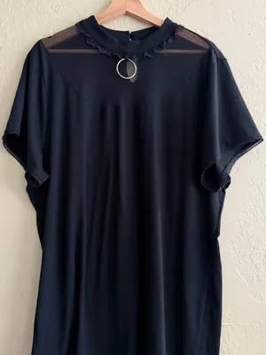 Hot Topic Black Short Sleeve Top with Mesh Yoke and Ring Accent thumbnail 1