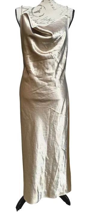 Birdy Grey Champagne Gold Slip Maxi‎ Dress Cowl Neck Spaghetti Straps M thumbnail 1