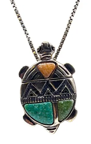 Carolyn Pollack Relios Sterling‎ Silver Turtle Pendant Brooch Necklace Southwest thumbnail 1