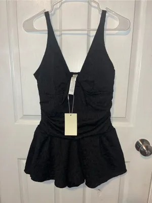 Halara black ruched v-neck swimdress thumbnail 2