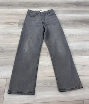 Levis Ribcage Straight Ankle Jeans Gray High Rise Button Fly W26 L27 thumbnail 1