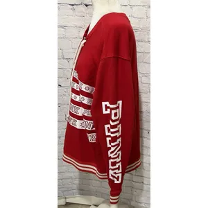 PINK by Victoria’s Secret Red Lace Up Sweatshirt Top Snowflakes Ski Winter Large thumbnail 4