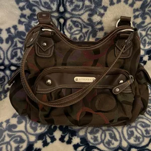 Strada Brown Canvas Shoulder Bag W/ Faux Leather Accents thumbnail 3
