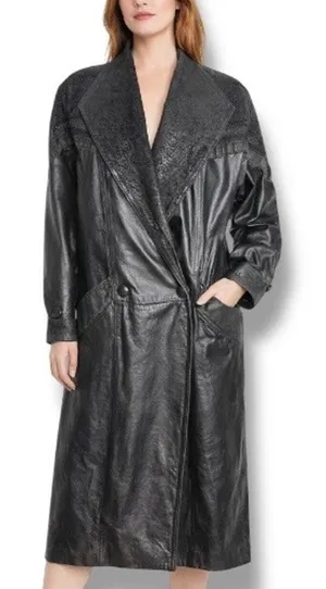 Vintage Wilsons Leather Black Trench Coat Thinsulate‎ Insulated Medium Longline thumbnail 1