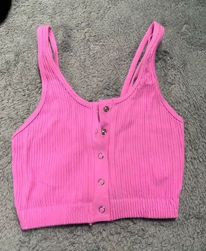 Aerie Pink Ribbed Button-Up Crop Top XS thumbnail 1