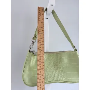 JW Pei Eva Shoulder Bag Yellow Green Croc Vegan Leather Zip Handbag Women’s A24 thumbnail 6