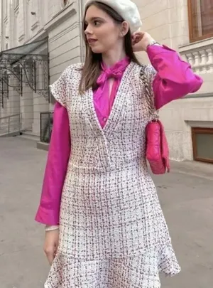 Zara Textured Weave Tweed Dress With Ruffles thumbnail 5