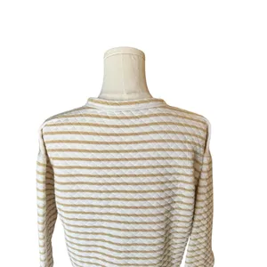 J. Crew - Beige and Cream Preppy Striped Reversible Quilted Pullover Sz M thumbnail 6