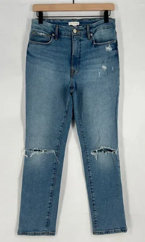 Good American Good Jeans Womens 6 Blue‎ Medium Wash Denim High Rise Distressed thumbnail 1