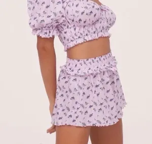 🆕 For Love And Lemons 🍋 Lilac Floral Smocked High Rise Pointelle Shorts thumbnail 2