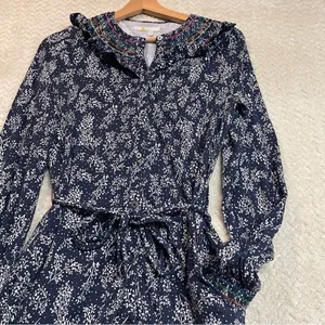 Boden Womens Navy Smocked Detail Jersey Tie Waist Cottagecore Dress Size 8R‎ thumbnail 11