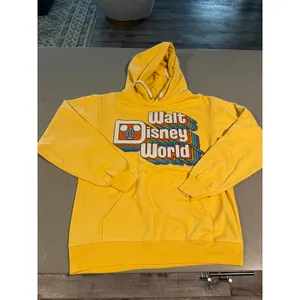 Yellow Walt Disney World Hoodie Pullover‎ Sweatshirt Retro Logo Graphic Size S thumbnail 2