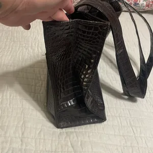 Brown crocodile print purse; no brand thumbnail 3