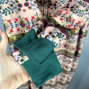 Natural Life Fleece Jumpsuit Pajamas L/XL Pink Fair Isle Floral Boho Loungewear thumbnail 4