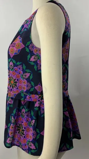 J. Crew Navy Colorful Damask Mirror Image Peplum Hem Top Tank Blouse Size 2 thumbnail 2