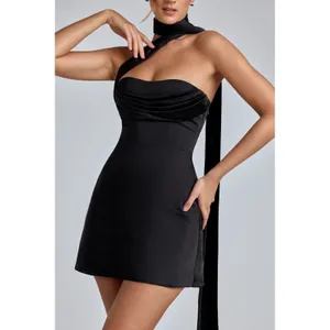 Oh Polly Anastasia‎ Corset Draped Halterneck Satin Mini Dress in Black Sz 10 NWT thumbnail 4