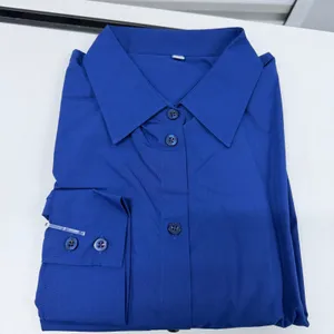 Womens Royal Blue Button Up Long Sleeve Collared Blouse Office Work Shirt size L thumbnail 3