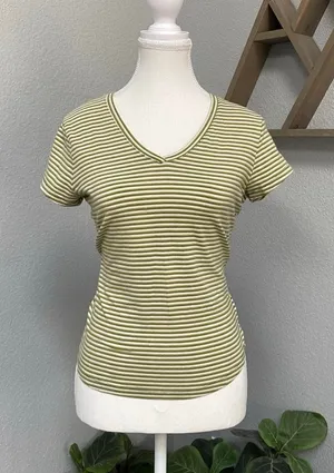 Faded Glory Stripes V Neck Short Sleeve Top Y2k Grunge Alt Mallcore thumbnail 1