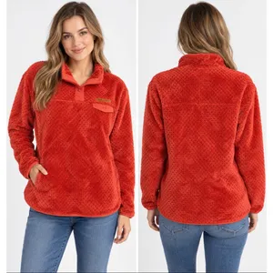 Simply Southern Sherpa Pullover Women's XL Rust Fleece Snap Neck Pocket Sweater thumbnail 2