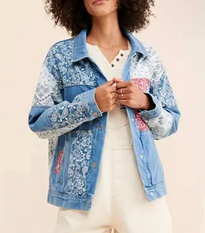 Driftwood Faria Patchwork Denim Trucker Jacket thumbnail 1